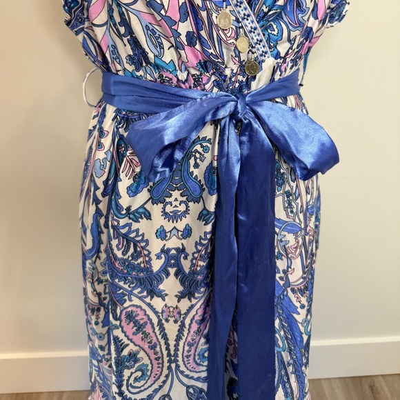 Anany Maxi V-Neck Coin on Collar Belted Short Sleeve with Slit Dress (S) - Picture 5 of 10